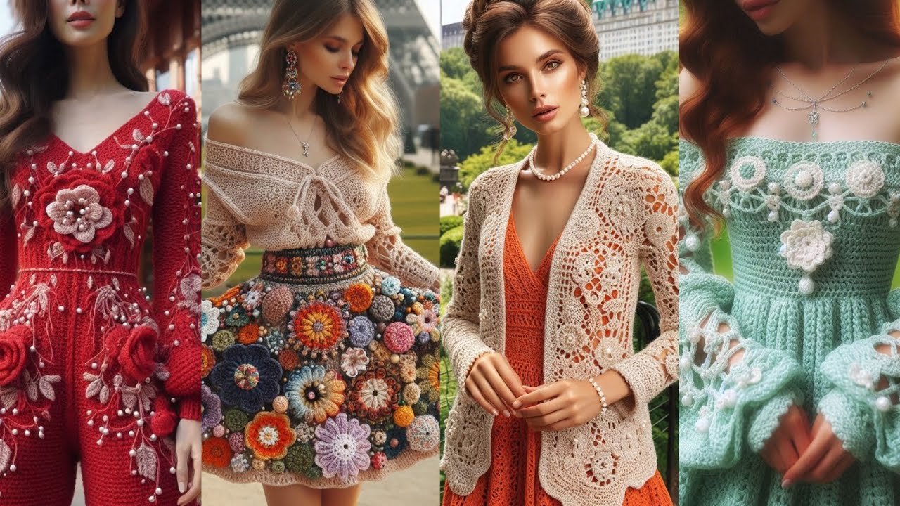 Beautiful Crochet knitted jumpsuits, Tracksuits, short frocks,short skirts, blazer and long dresses