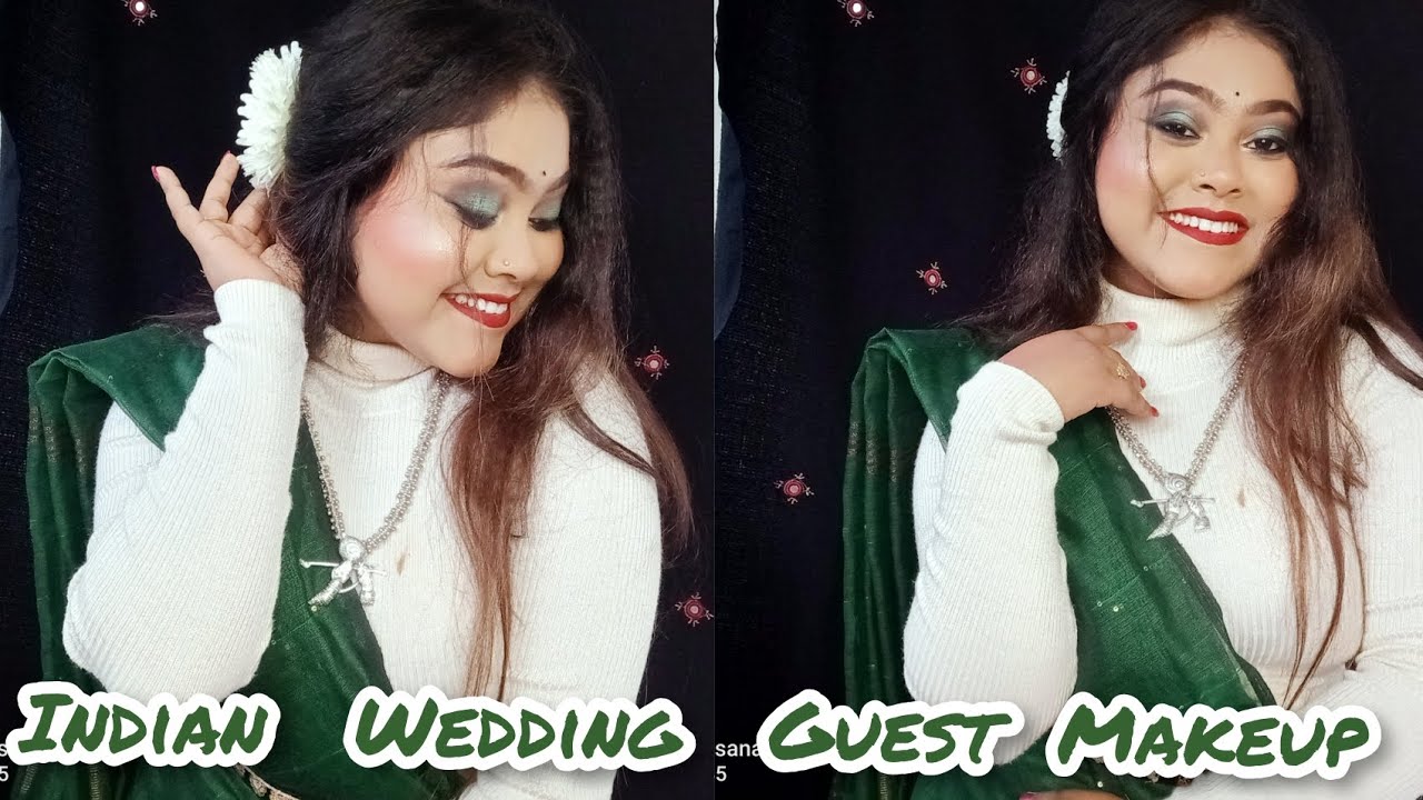 Indian Winter Wedding Guest Makeup Look With Green saree|| 