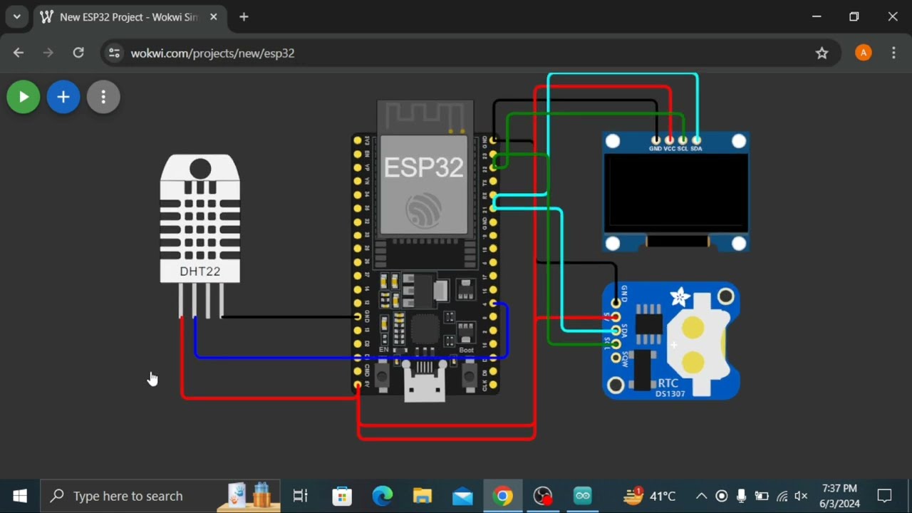 Esp32 Smart clock | Wokwi | DHT22 | RTC DS1307 | OLED | Project-16 | Arduino Titan