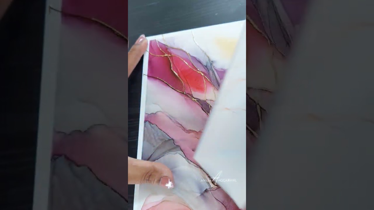 Gold leaf or gold foil work on alcohol ink art. Alcohol ink art with gold by Anuja Aggarwal