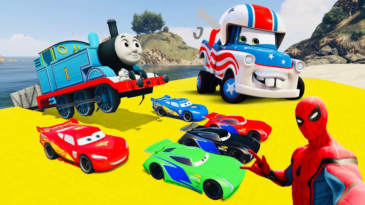Crazy Track - Race All Disney Cars Lightning McQueen & Miss Fritter Jackson Storm Molly Elsa DJ