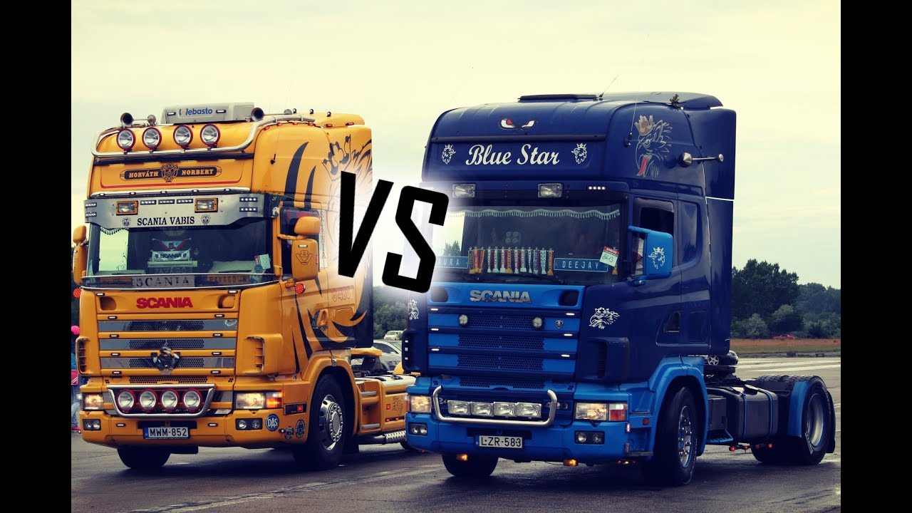 Scania 420 vs 480 V8 - Deejay vs Favágó - Burnout & Drag Racing