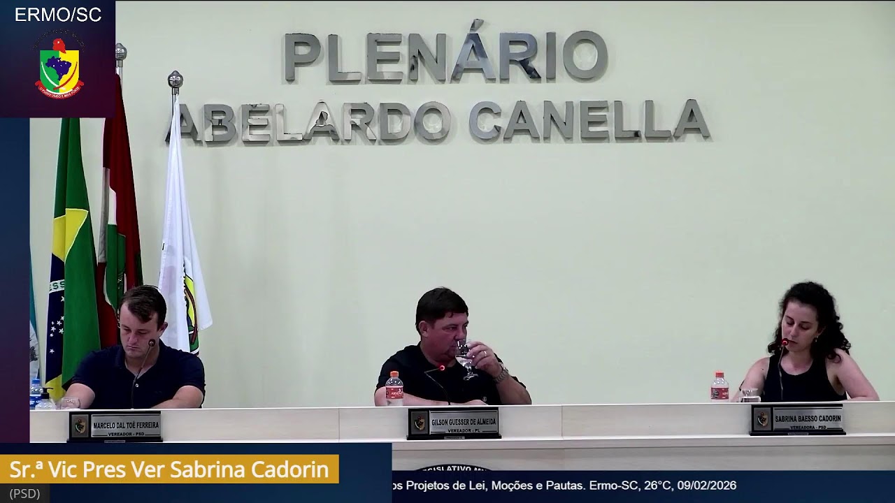 Transmissão ao vivo da sessão ordinária plenária - Câmara de Vereadores de Ermo/SC - 09/02/2026