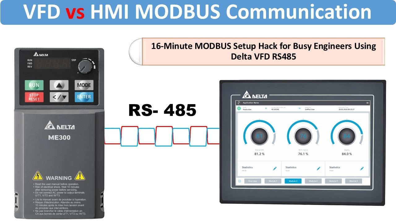 vfd and hmi modbus communication | delta vfd rs485 communication | hmi vfd communication |