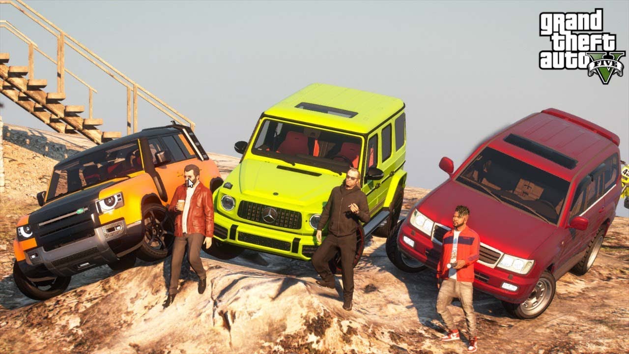 GTA 5 : OFF ROAD TRIP WITH FRIENDS | LAND CRUISER 1995, G63 AND DEFENDER|