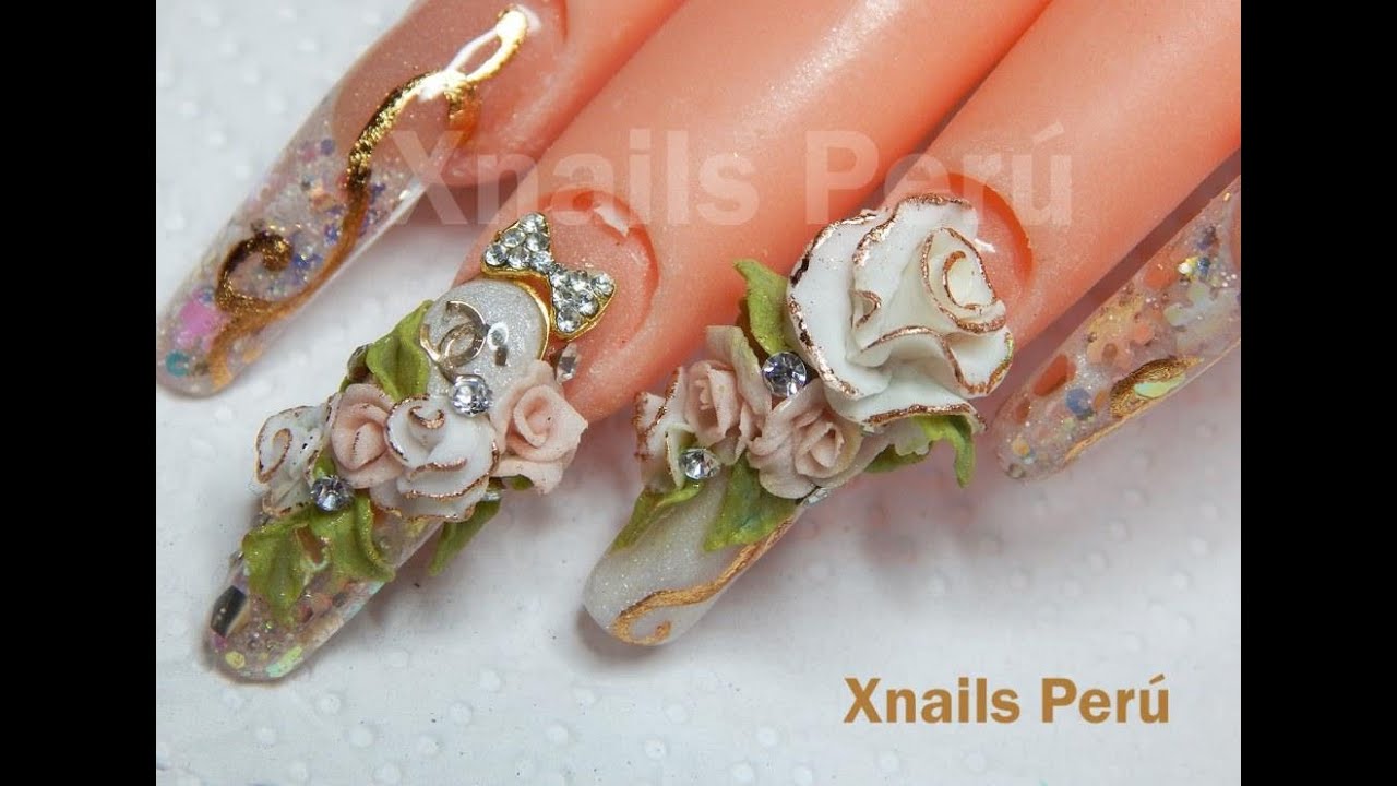 Acrylic nails 3D roses