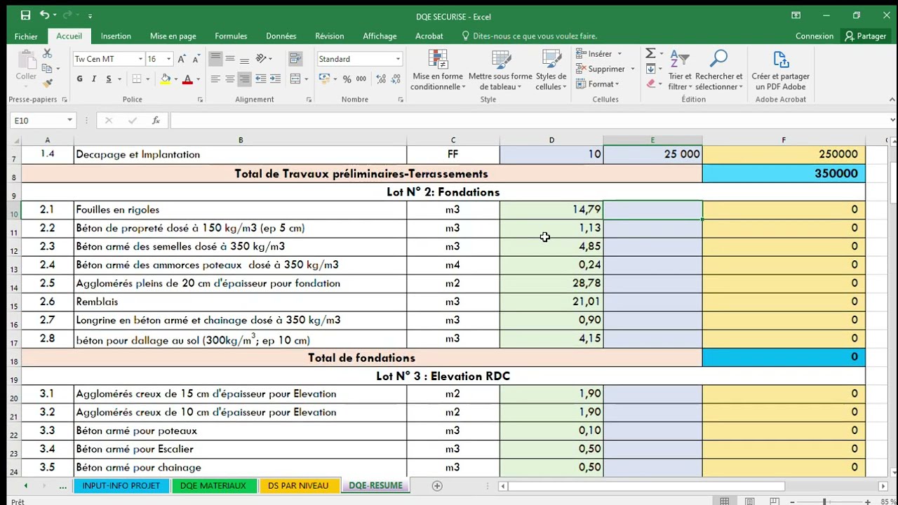 Comment faire un devis quantitatif et estimatif automatiquement avec Excel – Gagnez du temps  ! 01