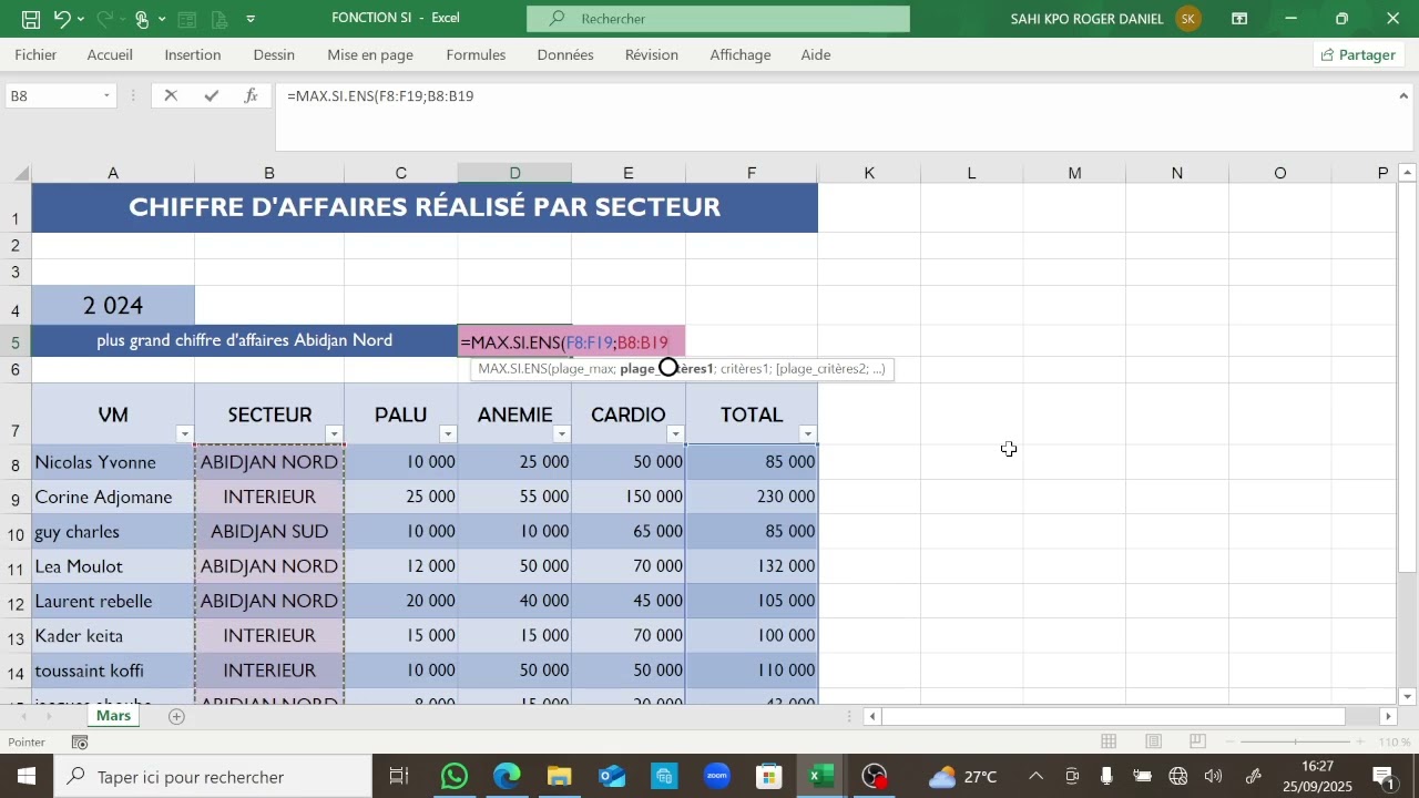 MS Excel Fonction MAX SI ENS