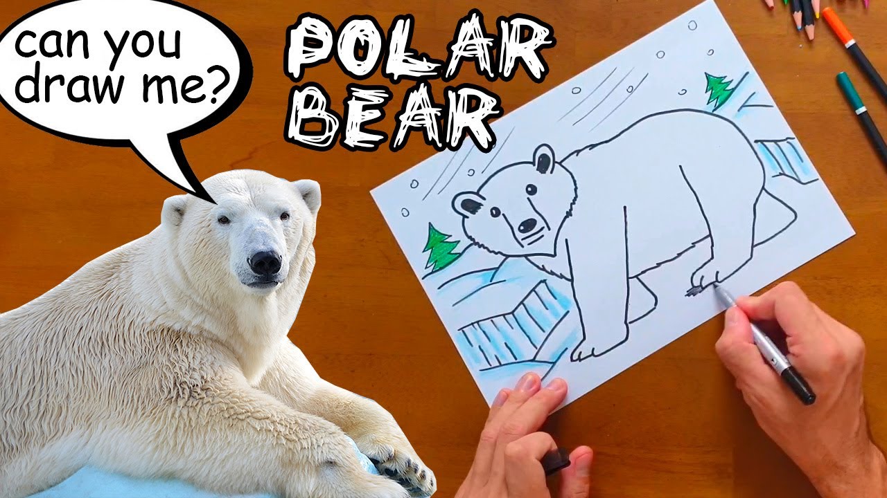 How To Draw A POLAR BEAR 🧩 ❤️ With snow and ice floes!  Learn Art For Toddlers and Kids