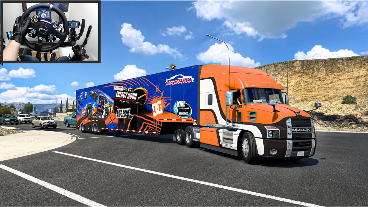 Transporting a Race Car for NASCAR in Special Trailer - American Truck Simulator - Moza R9 Setup