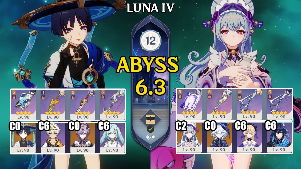 【Genshin Impact Бездна 6.3】C0 Странник Double Pyro & C2 Мидзуки Taser｜Luna 4｜原神 Spiral Abyss