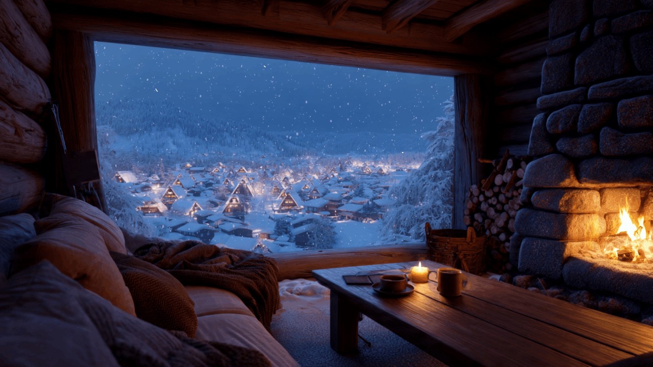 Cozy Cabin Winter Night | 🔥Crackling Fireplace | Calming Ambience for Rest