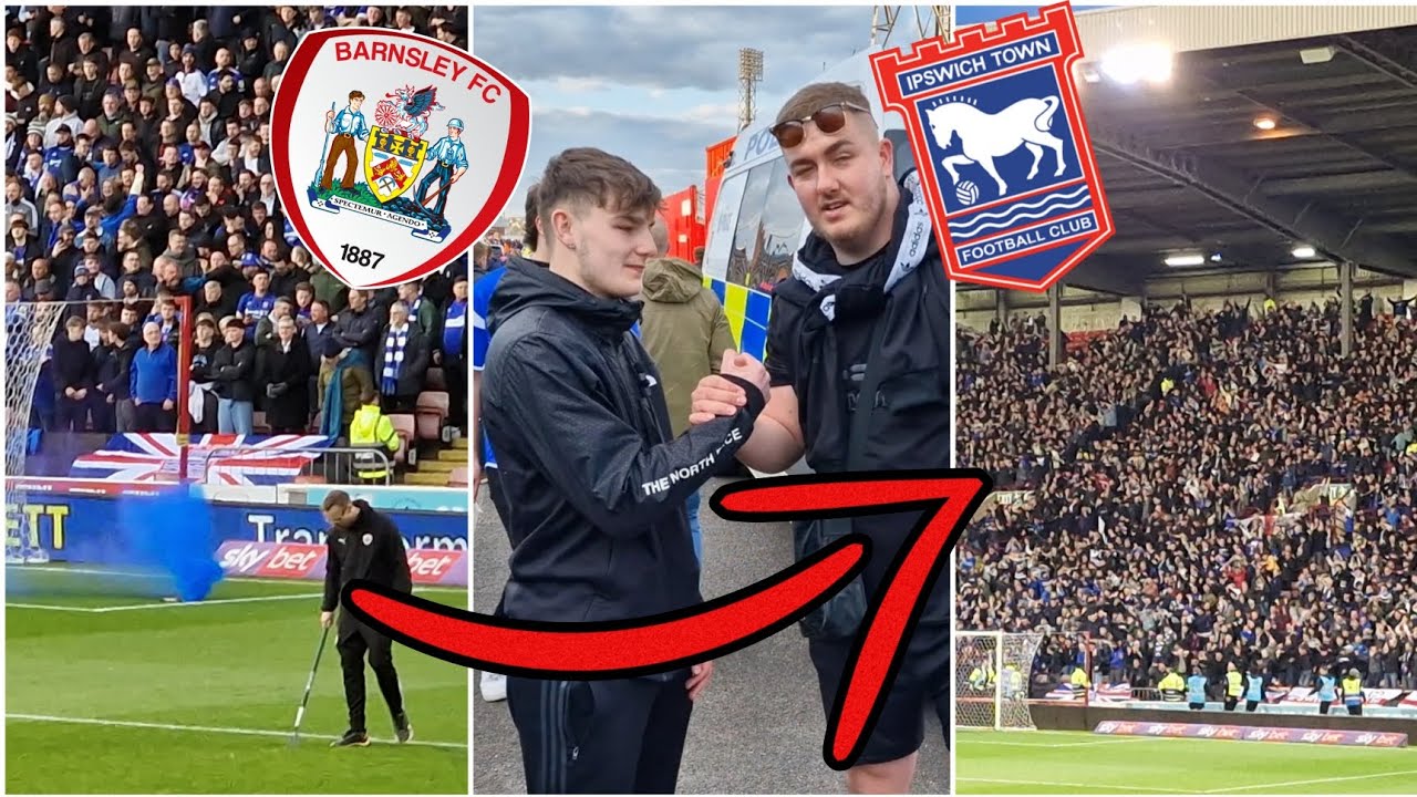 PYROS + 5000 IPSWICH FANS GO MENTAL!/ Barnsley Vs Ipswich Vlog!