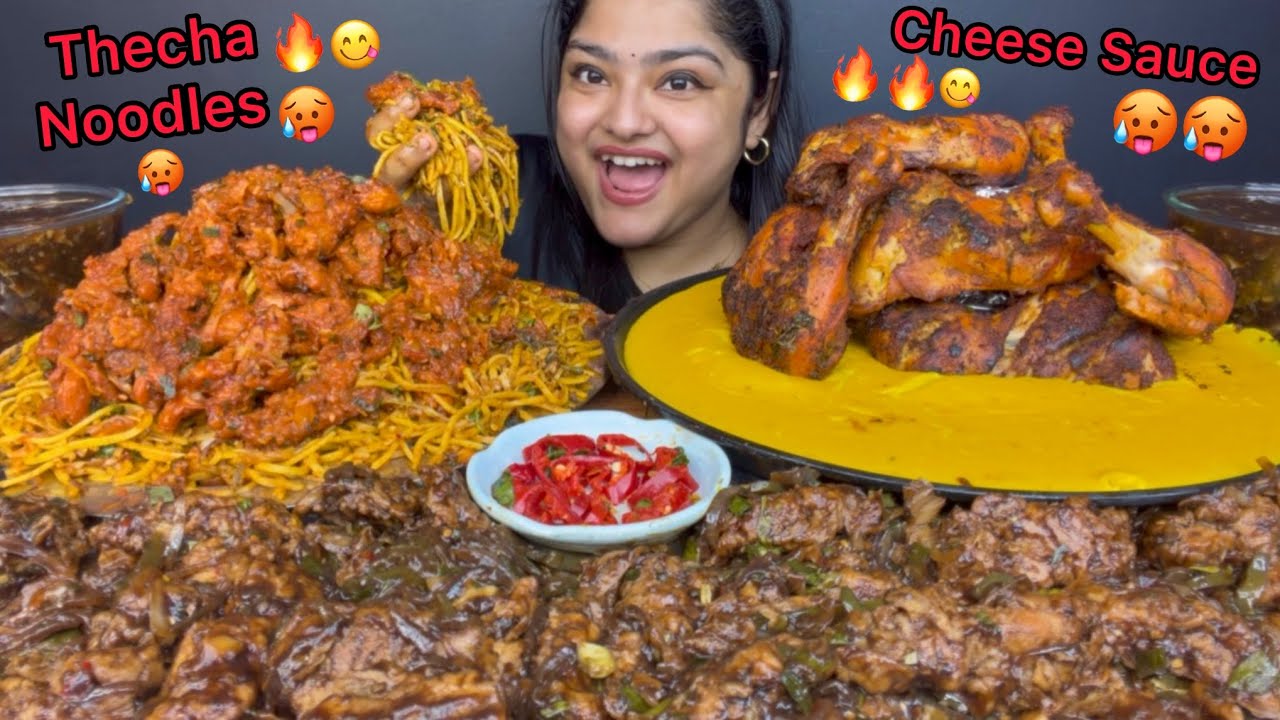 SPICY THECHA NOODLES, FRIED CHICKEN TANGDI WITH CHEESE SAUCE, SPICY CHILLI CHICKEN & CRISPY CHICKEN