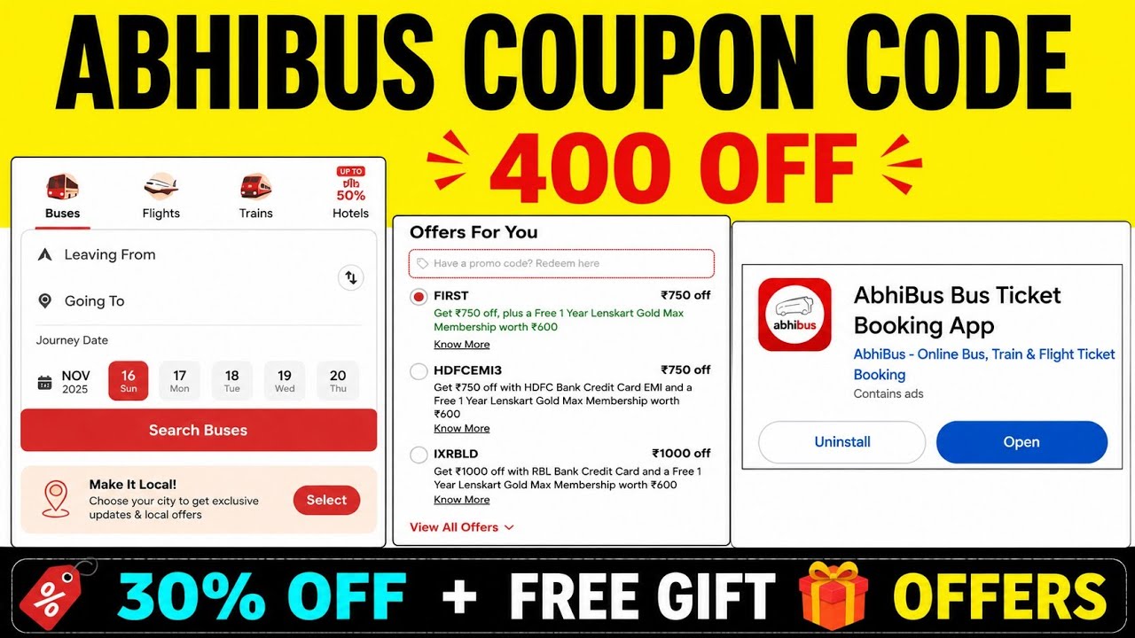 Abhibus Coupon Code Today 2026 | Abhibus Ticket Booking Discount Code