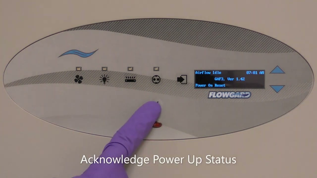 Powering Up & Entering Run Mode on the FlowGard Control System (Biosafety Cabinet Class II Type A2)