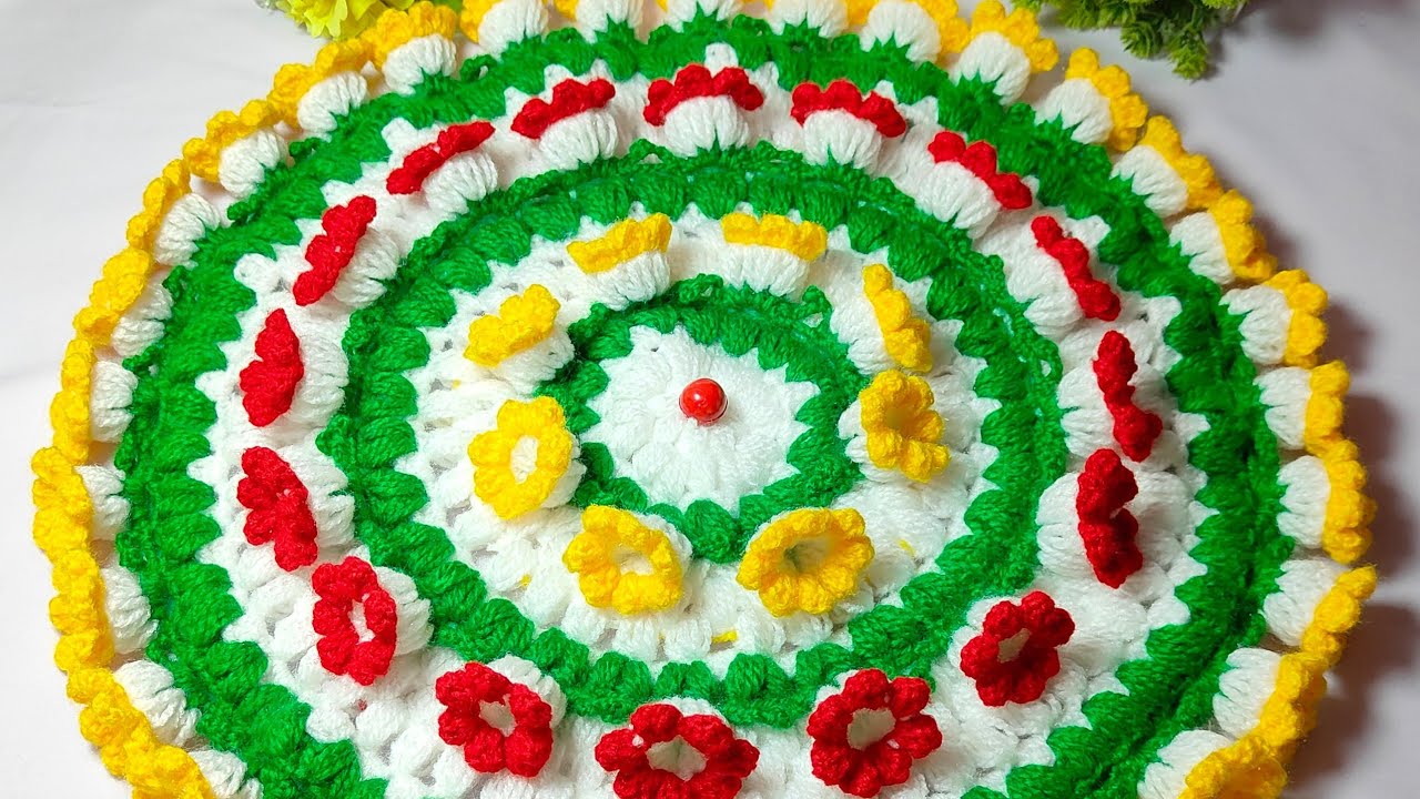 Bell Flowers Thalposh Tutorial 🥰 New Design Thalposh 💫 Easy to make for Beginners/Thalicover