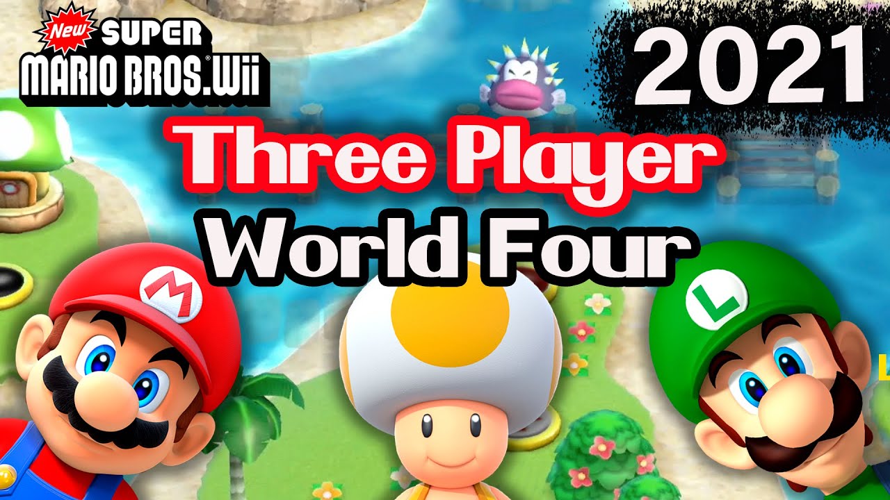 New Super Mario Bros. Wii – Walkthrough 2021 | 3 Players World 4 (All Star Coins 100%)