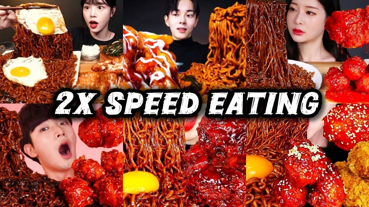 Black Bean Noodles & Fried Chicken Mukbang | ASMR 2x Speed Eating Show
