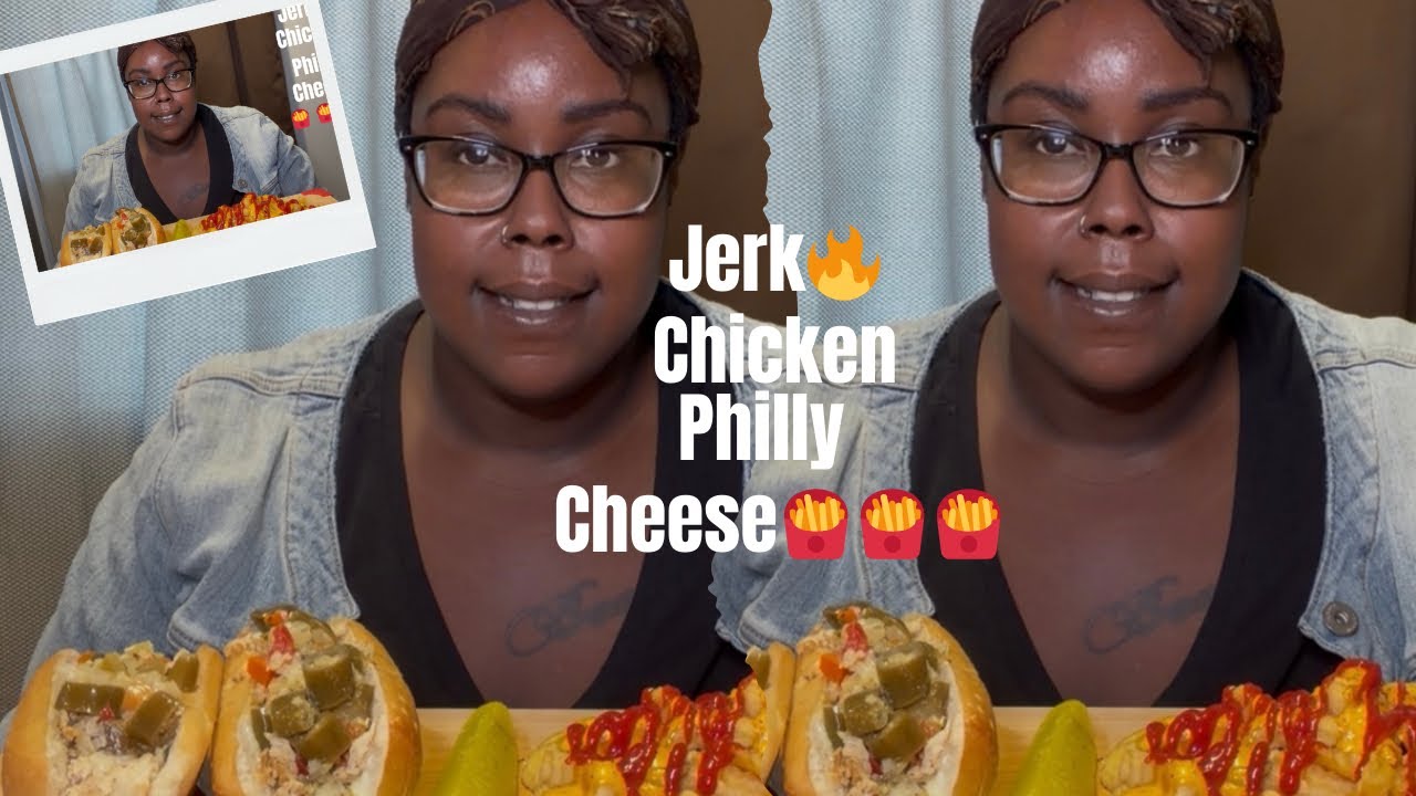 🔥Jerk Chicken Philly Cajun Cheese 🍟🍟 MUKBANG‼️