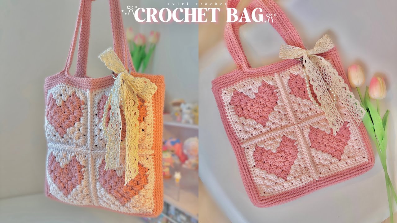 How To Crochet a Bag | Heart Granny Square Bag💖