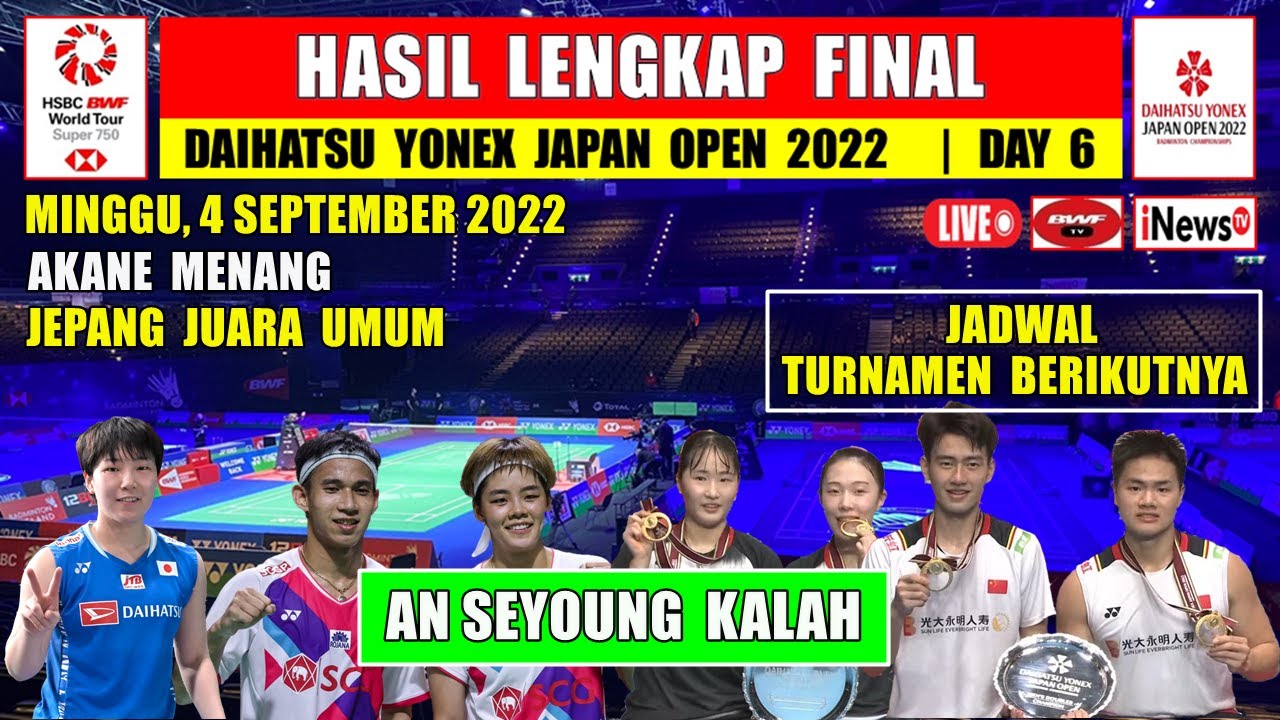 Hasil Lengkap Final Japan Open 2022 Hari Ini ~ AKANE Menang ~ Jepang Juara Umum