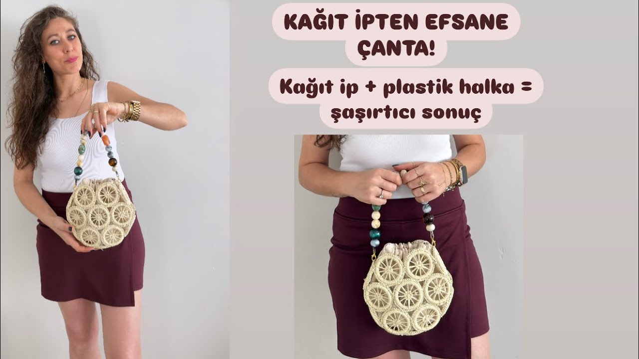 Kağıt İpten Plastik Halka ile Çok Kolay Örgü Çanta Tarifi #örgüçanta #knitting #örgü #örgümodelleri