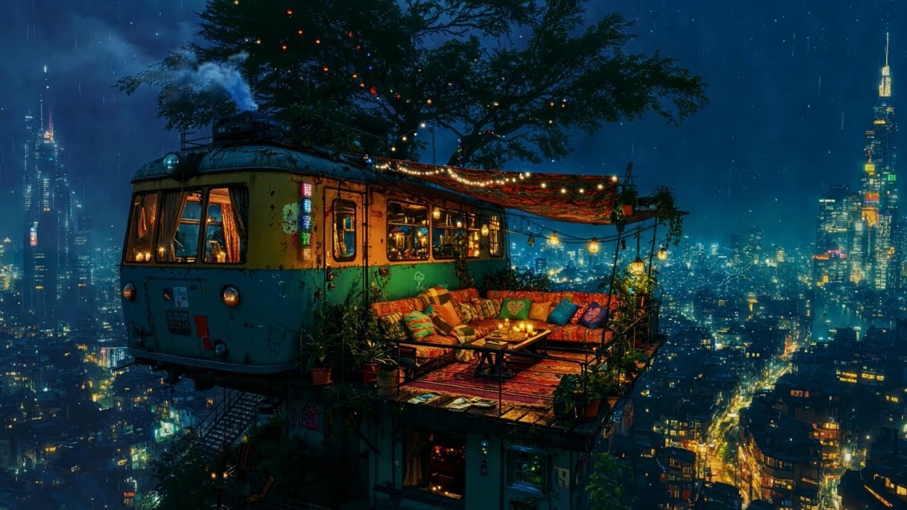Sky Garden Rain Sleep – 10 Hours of City Rain at Night (No Thunder)
