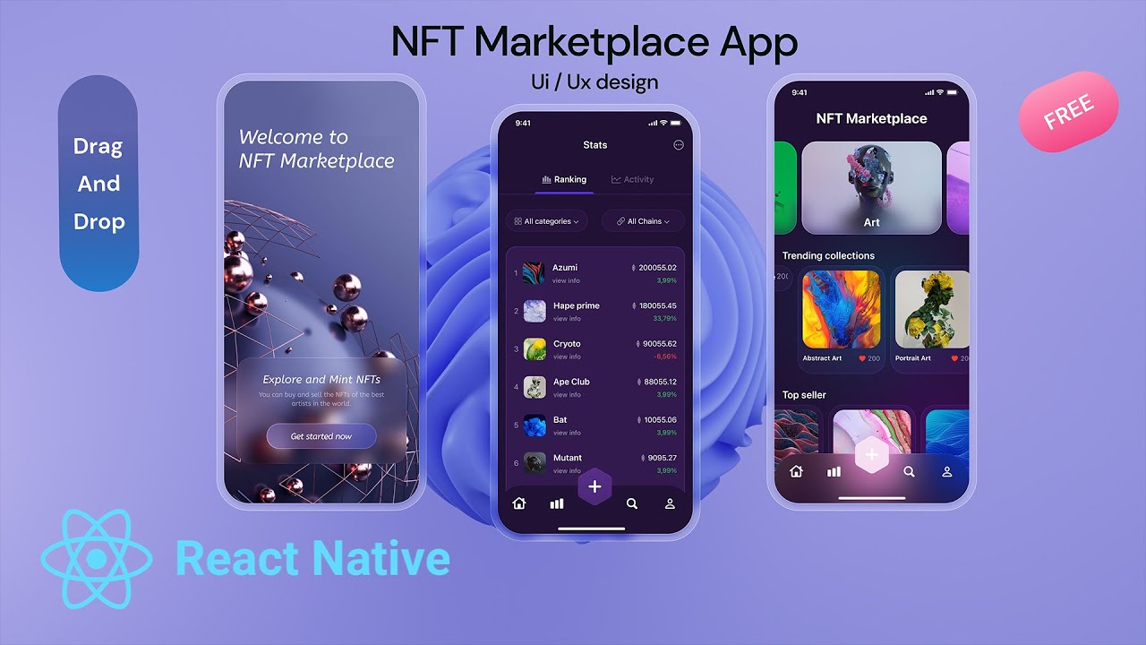 Drag and Drop - React Native - NFT Marketplace App
