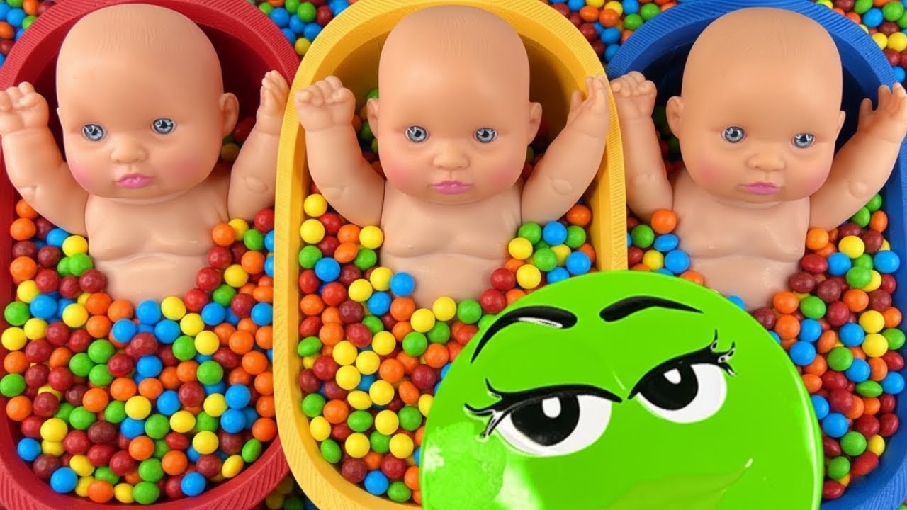 2 Minutes Satisfying with Full of 3 Rainbow BathTubs Candy with M&M's & Magic Slime Cutting Video 1