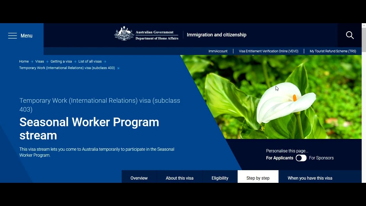 Temporary Work International Relations visa subclass 403 Seasonal Worker Program stream Australia