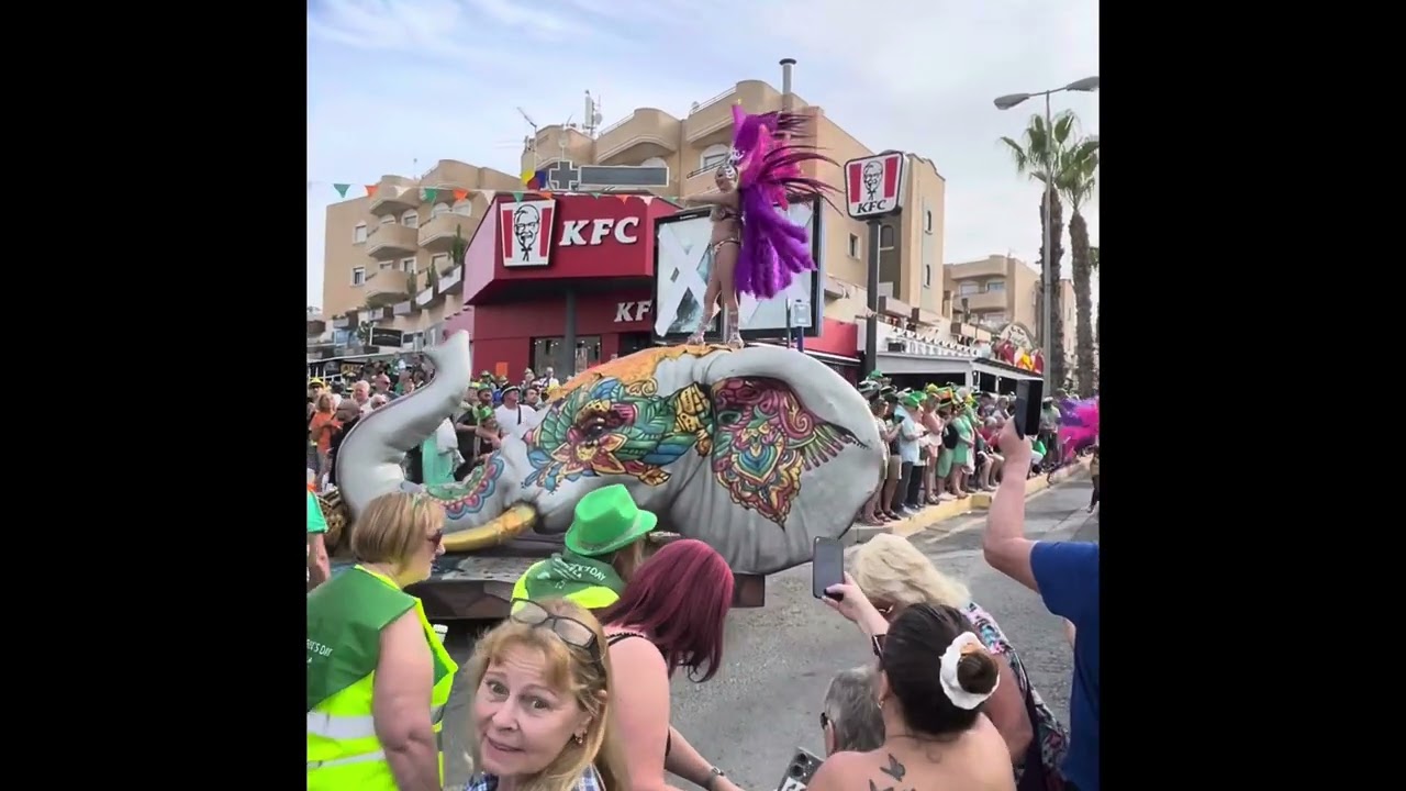 The funny Balcony and St Patrick's Day Parade in Cabo Roig, Orihuela Costa watched by a thousands