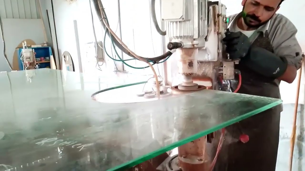 How to make 12MM Glass manual cutting &Eading & temper processing 🔥🇸🇦