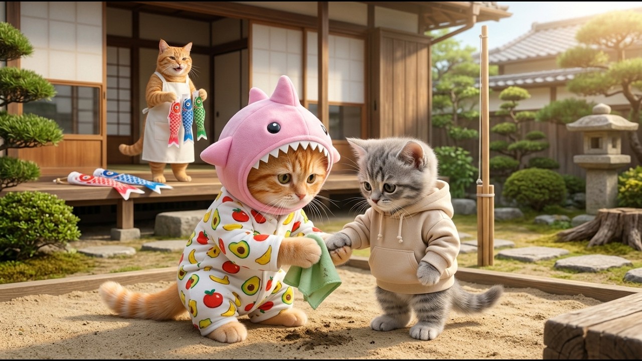 Ginger Kitten Helps an Injured Friend, Then Makes Japanese Flags with Mama Cat 🎏🐱 ⭐