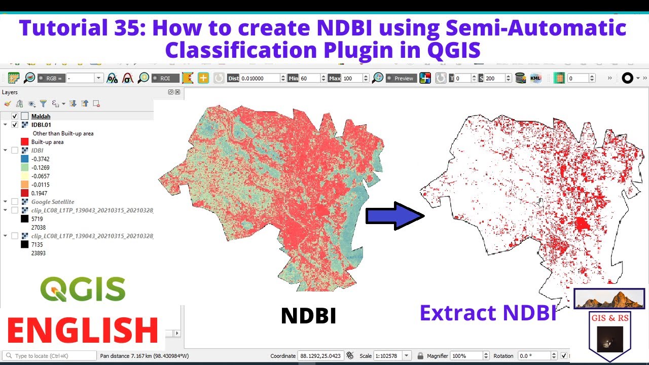 Как создать NDBI (нормализованный индекс разностных построений) с помощью полуавтоматического пла...