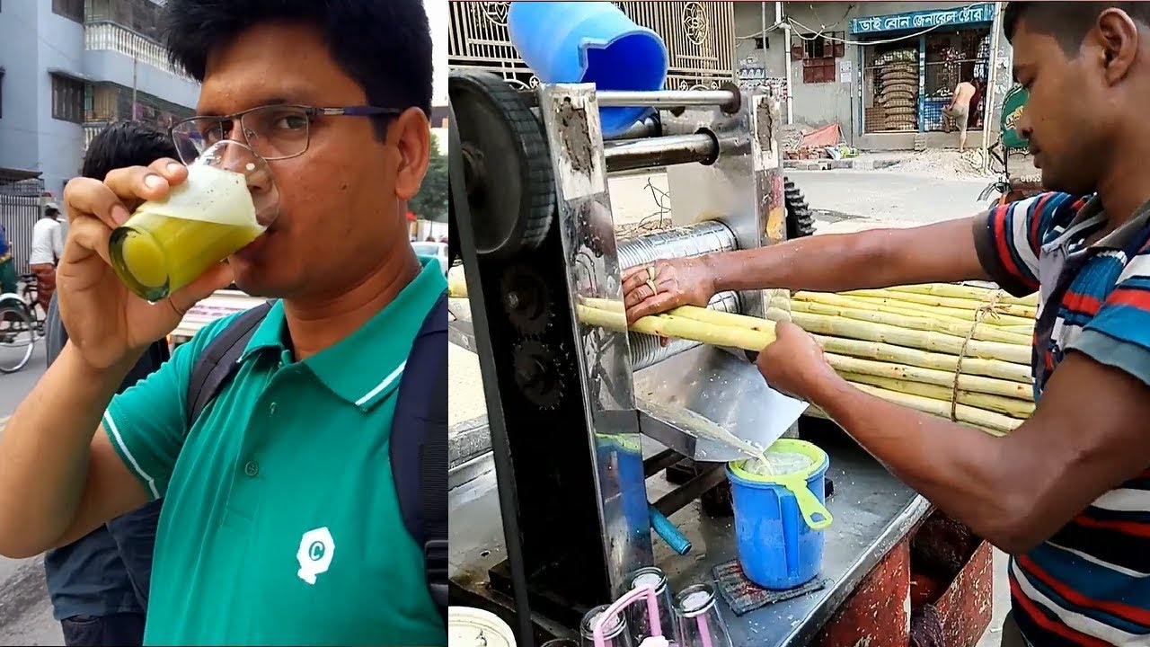Sugarcane juice Vendor With Itinerant Traditional Machine Sugarcane juice Extractor BD food 2019