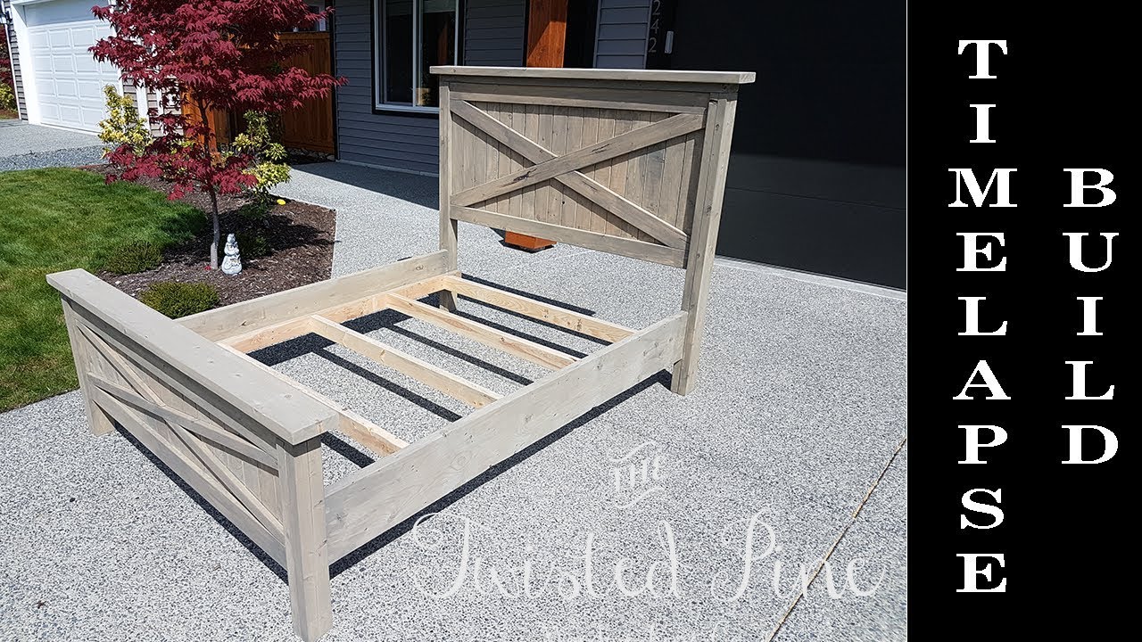 Custom Made Farmhouse Bed Build Timelapse - Quick Version - Twisted Pine Woodworking Co