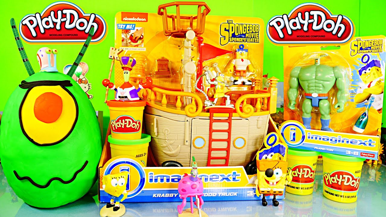 Giant Play Doh Plankton Surprise Egg Spongebob Squarepants Pirate Ship Toys DCTC Playdough Videos