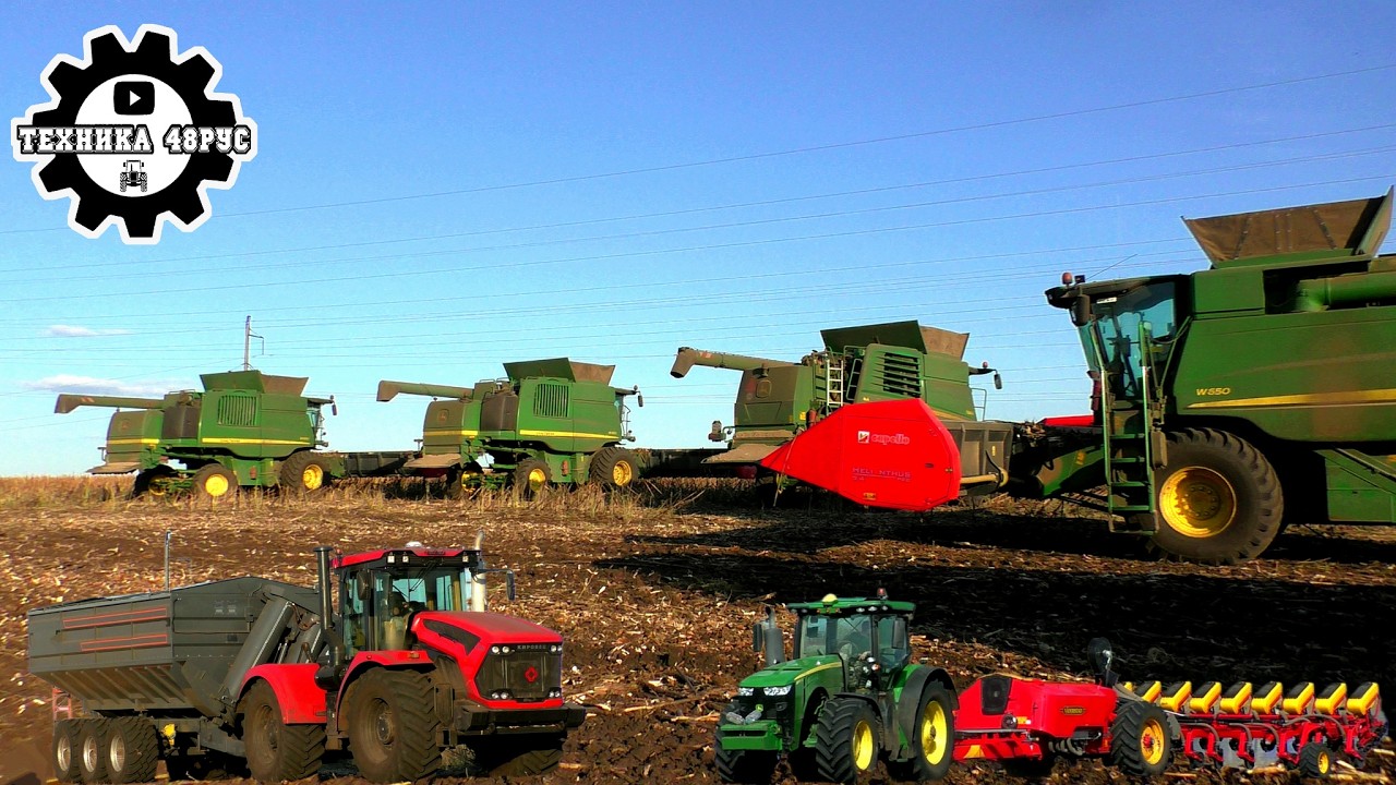 Комбайны John Deere на семечках. Обмолот подсолнечника в Липецкой области