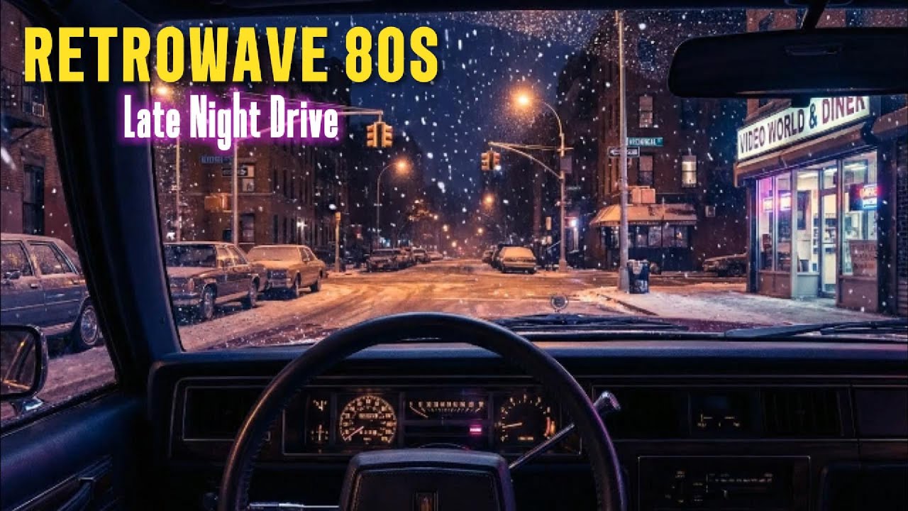 Synthwave Night Drive • Snowy Late Night Street 1988 • 80s Retro Music