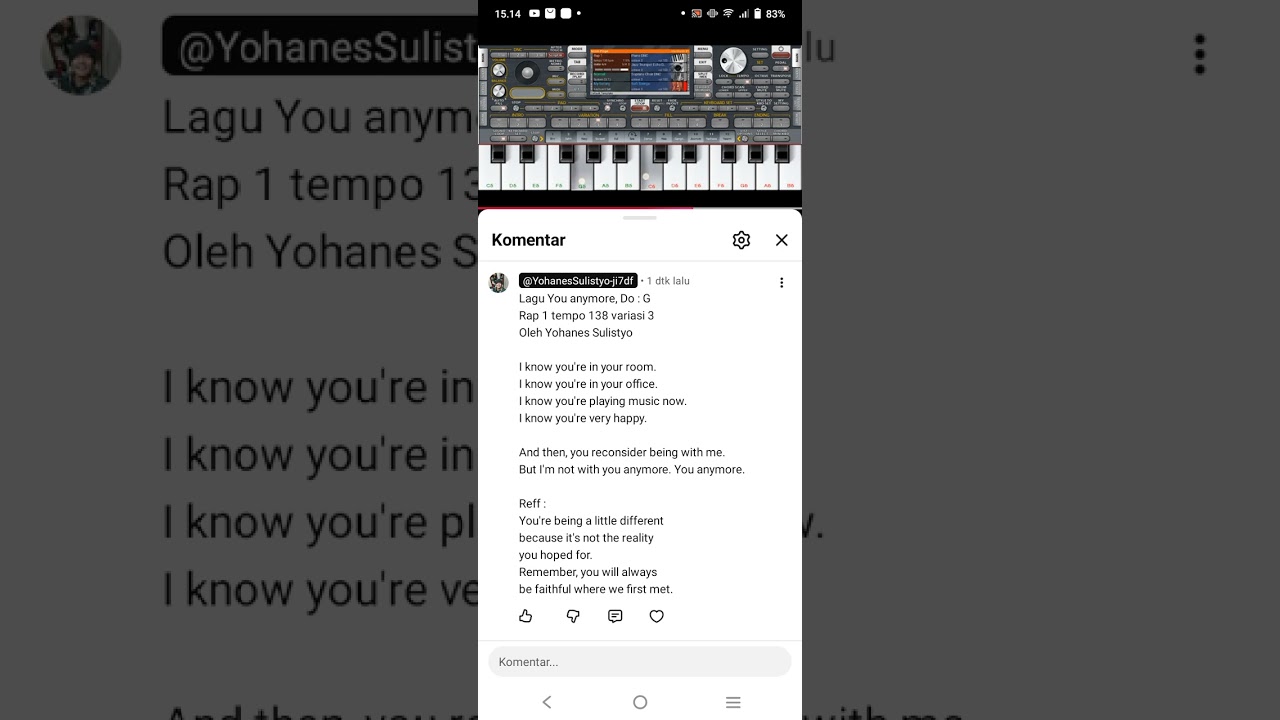 Lagu You anymore, Do : G Rap 1 tempo 138 variasi 3 Oleh Yohanes Sulistyo