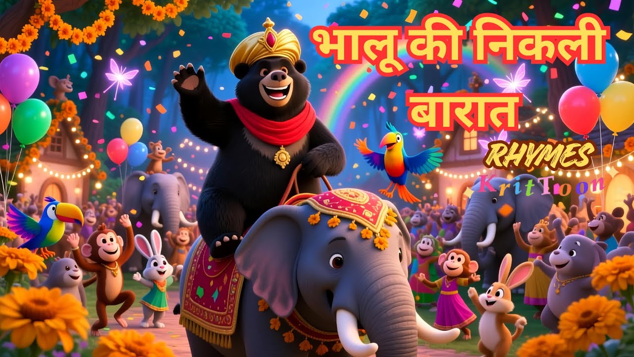 Bhaalu Ki Nikli Baraat 🐻 | Funny Animal Wedding Song | Hindi Cartoon Video for Kids | KritToon