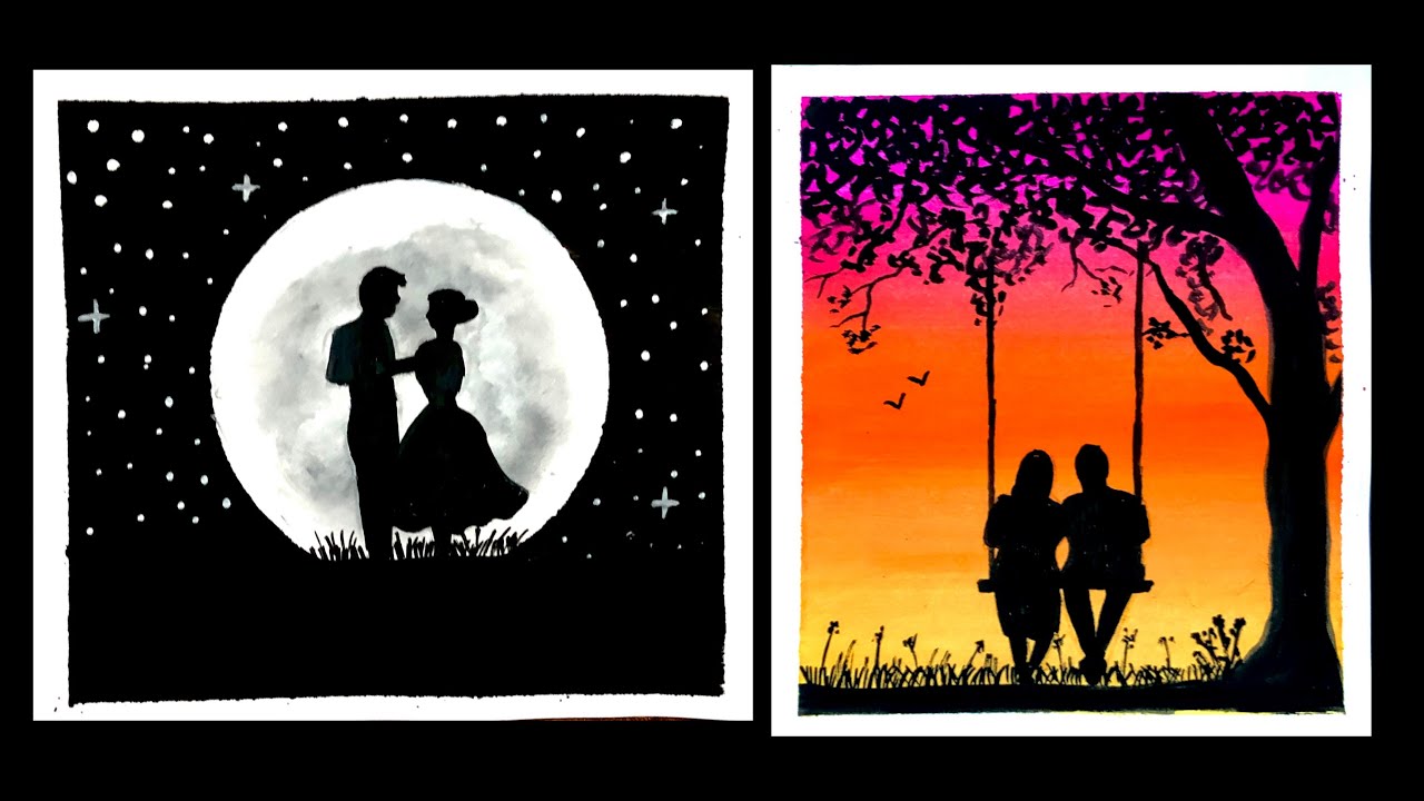 4 Easy Romantic Couple Painting Ideas for Beginners | Poster Colour Paintings | Easy Painting Ideas