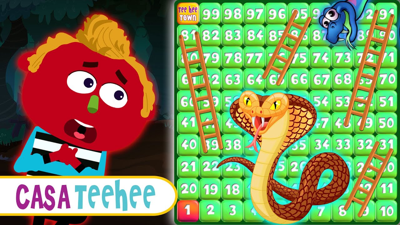 Casa Teehee | Jogando cobras gigantes e escadas com Len e Mini | Vídeos divertidos para crianças