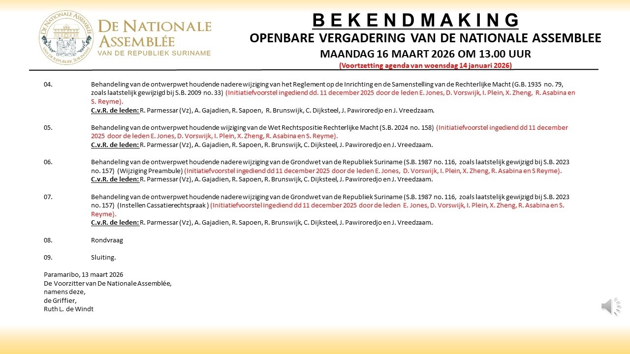 16 MAART 2026 - OPENBARE VERGADERING VAN DE NATIONALE ASSEMBLEE