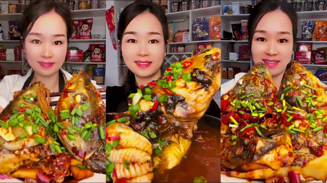 ASMR MUKBANG | fish head eating | fish head curry | 중국 생선 먹방 | 중국먹방/먹방 | 중국가정식먹방 | Asmr Eating Video