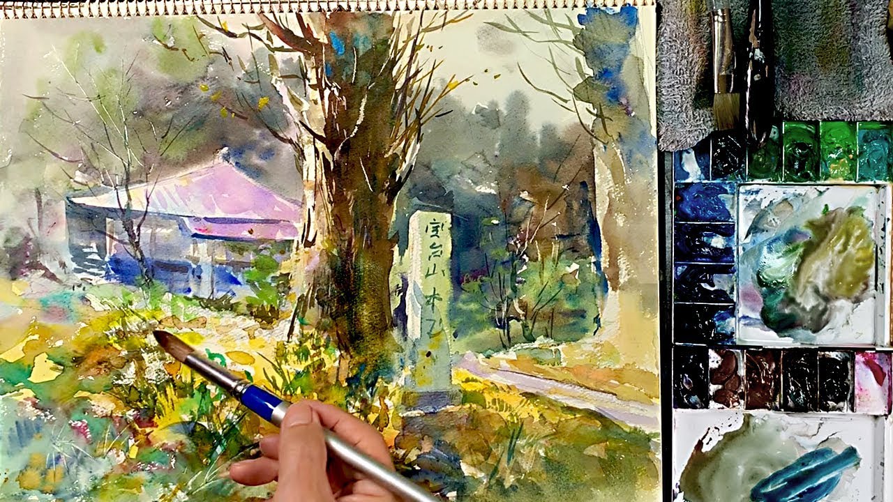 [Eng sub] How to paint Japanese Temple Landscape | Watercolor tutorial