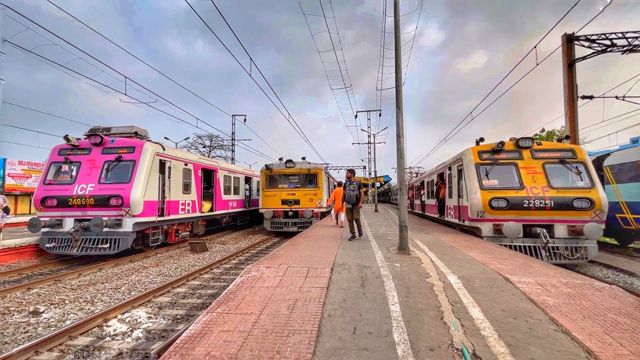 Epic train crossings! Three different model EMU local trains crossing at same time.