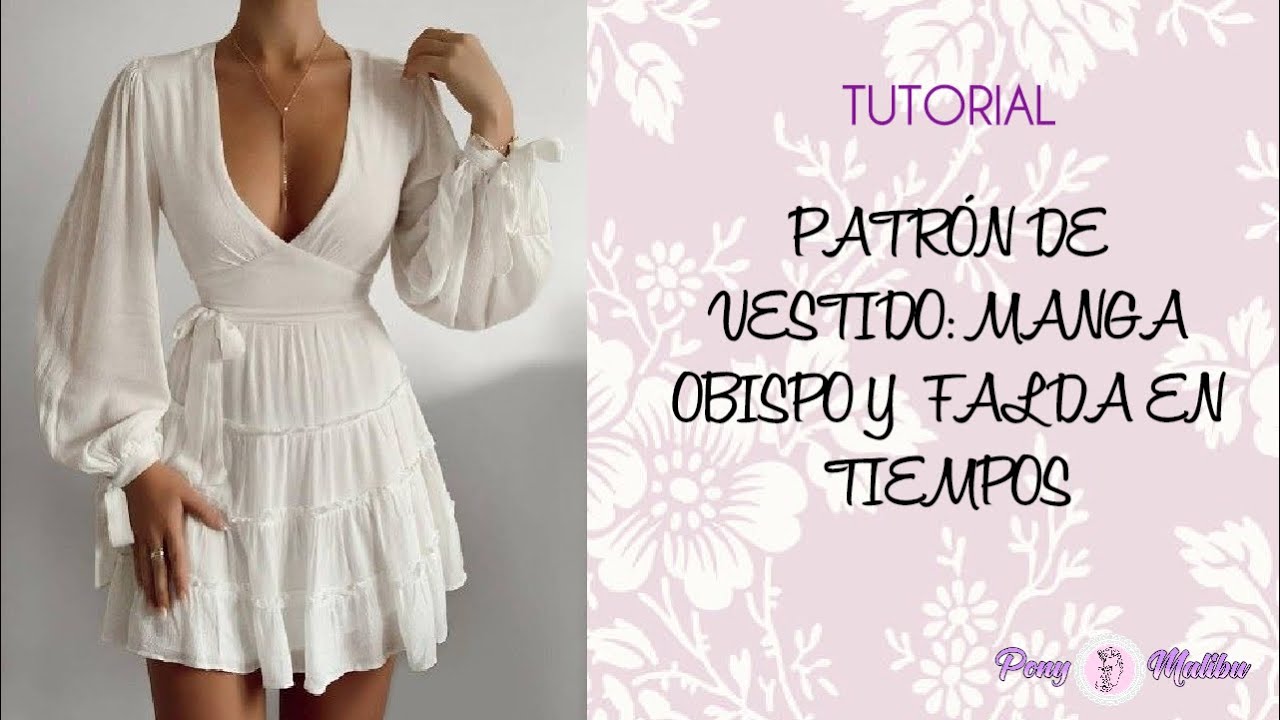 MOLDE DE VESTIDO CON FALDA EN TIEMPOS Y MANGA OBISPO