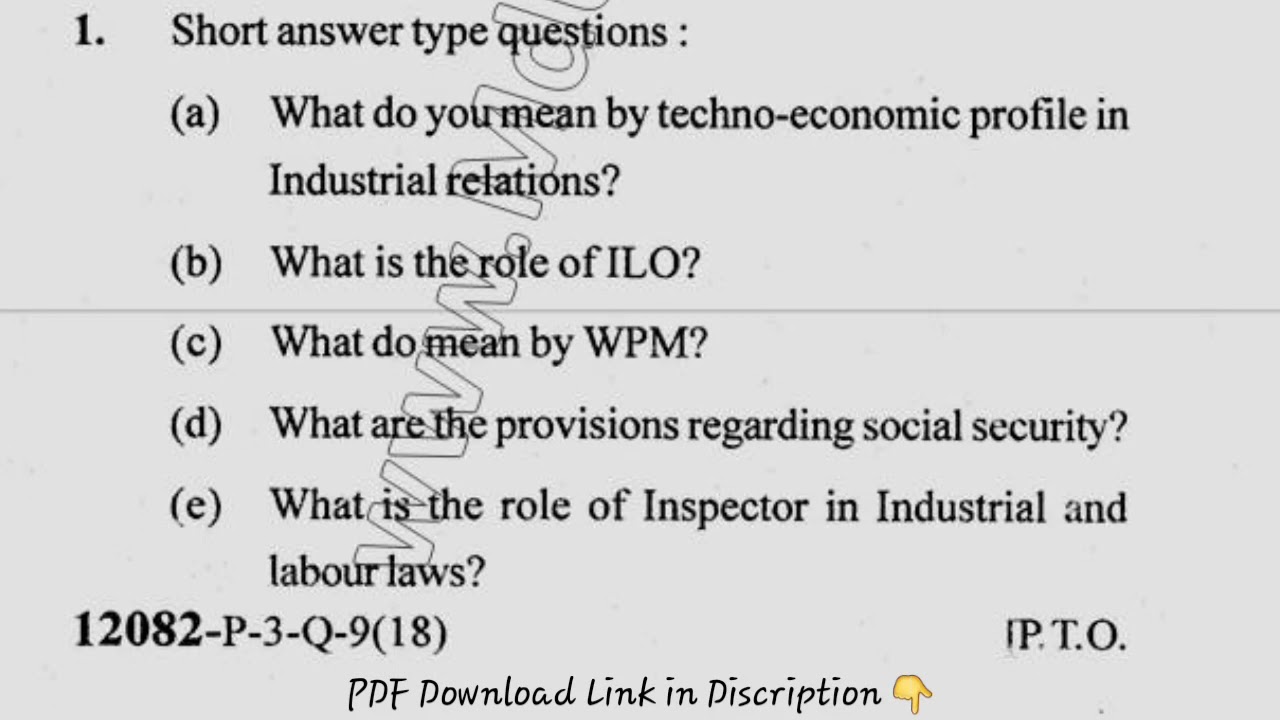 MBA 4th Sem Industrial Relations & Labour Legislation Question Paper